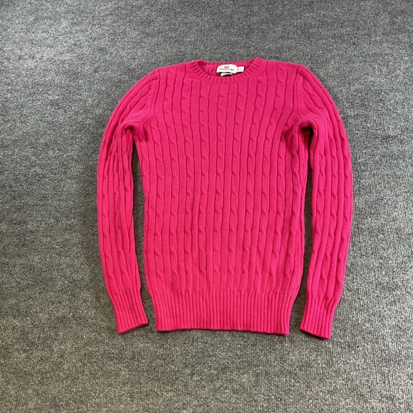 Vineyard Vines Sweaters - Vineyard Vines Womens Hot Pink 100% Cashmere Cable Knit Crew Neck Sweater Small